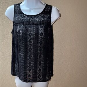 Ann Taylor Loft Black Overlay Unlined Sleeveless Lace Tank Top Women’s Size PM